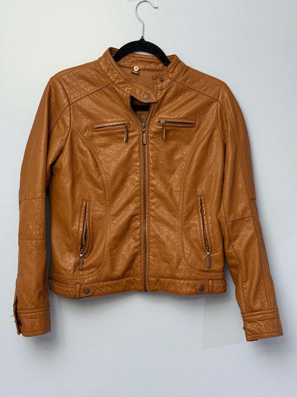 Jou Jou Faux Leather Moto Jacket Size M Cognac